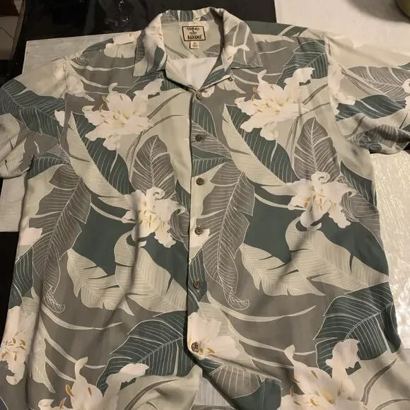 Tommy Bahama Hawaiian Shirt 100% Silk Large Green Button Up Short Sleeve - Picture 1 of 5